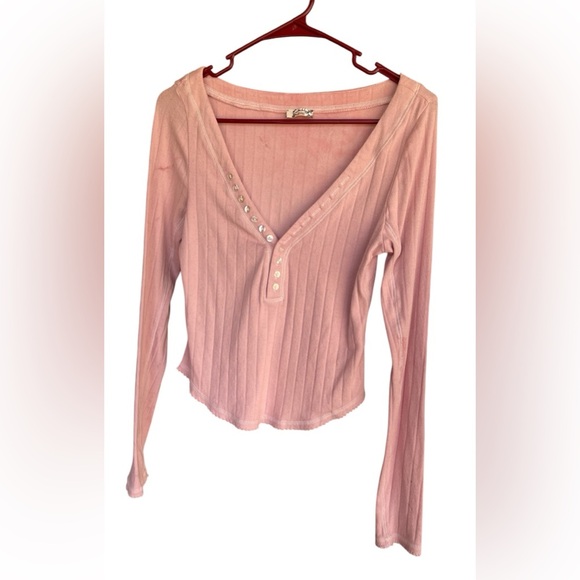 Free People Tops - Free People PINK XS Women's Henley Long Sleeve Tee